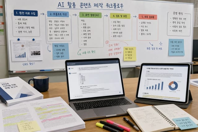 AI 활용 업무 워크플로우와 결과물 검수 자료를 정리한 교육 공간