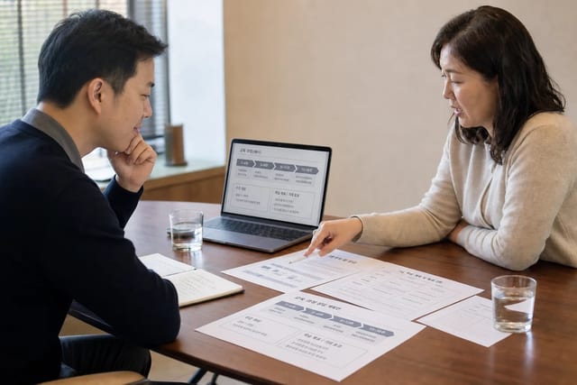 출강 전 교육 방향과 커리큘럼을 상담하는 장면